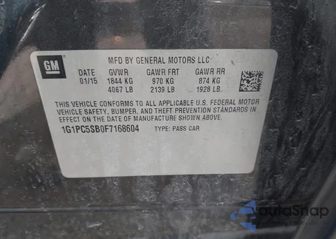 2015 Chevrolet Cruze 1Lt Auto z USA, uszkodzony, nr VIN 1G1PC5SB0F7168604